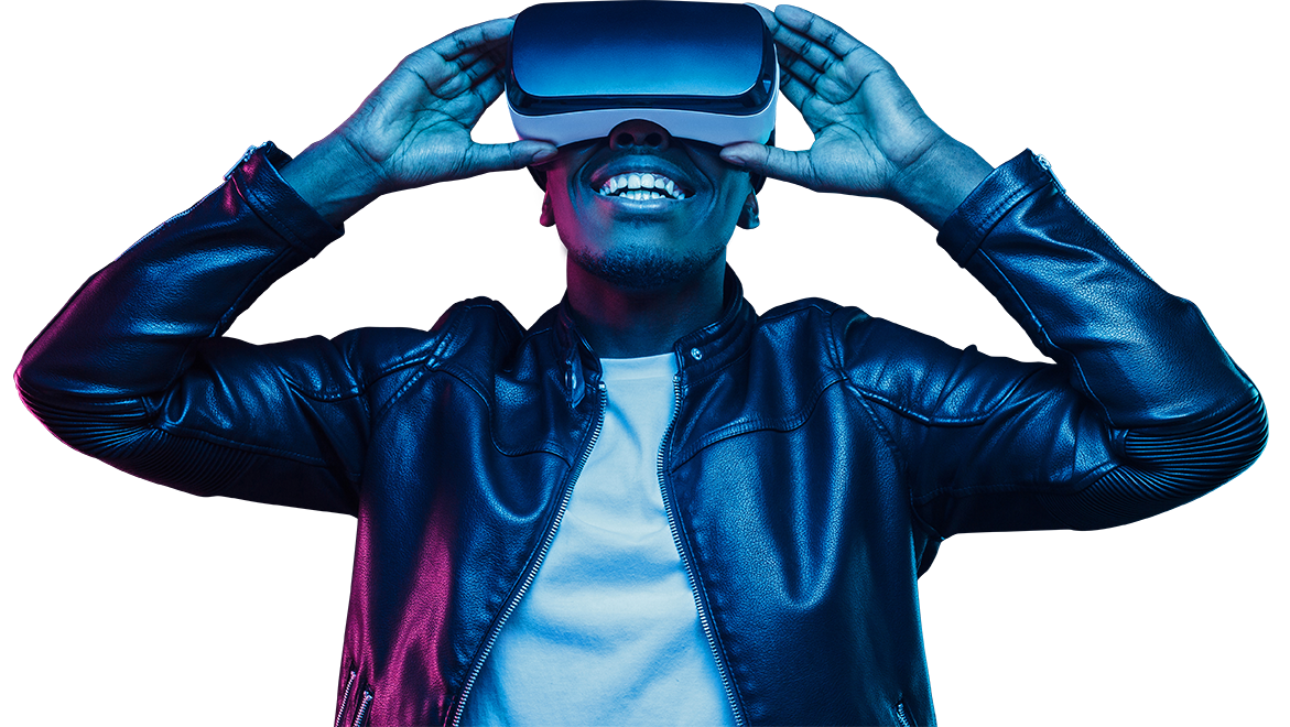 guy wearing virtual reality visor