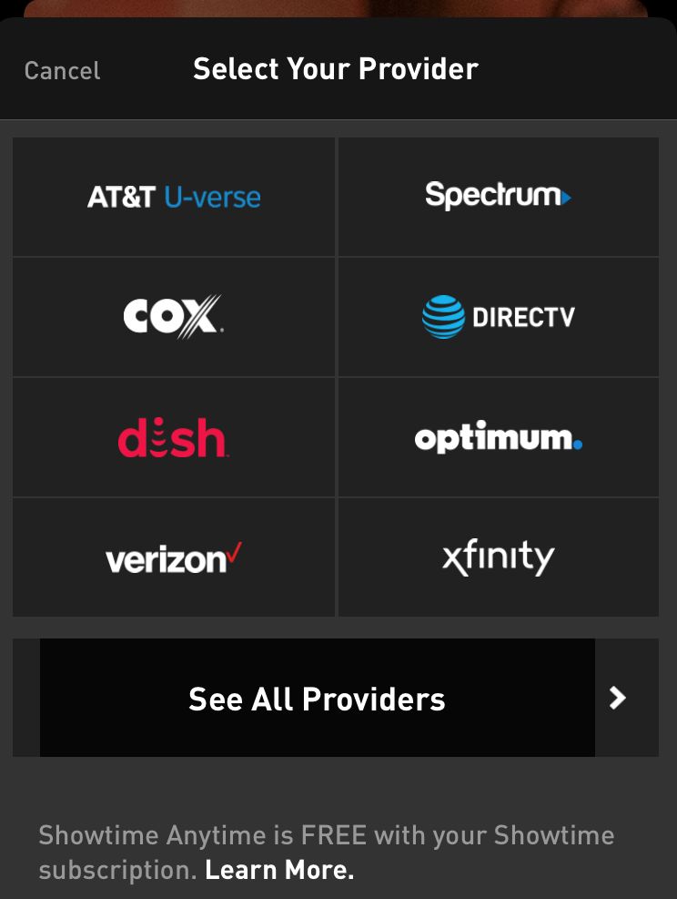 TV Everywhere App Select Provider