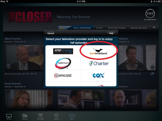 TV Everywhere App Select Provider