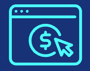 Icon of a computer browser window with a money sign and a cursor hovering over the money sign.