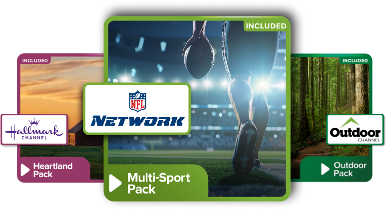 Dish Hallmark channel heartland pack, NFL network multi-sport pack, outdoor channel outdoor pack