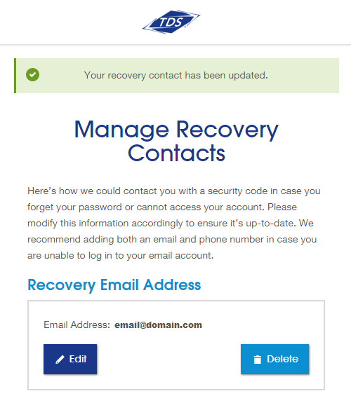 Your recovery contact has been updated Screenshot