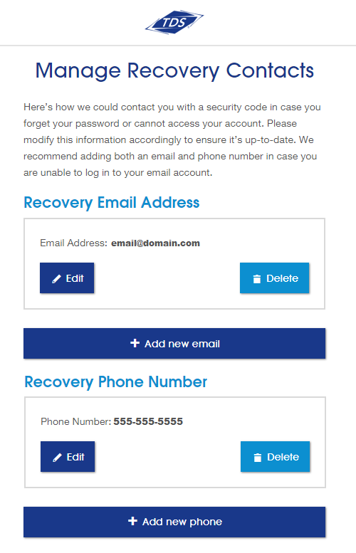 Modify Account Recovery Contacts Tds