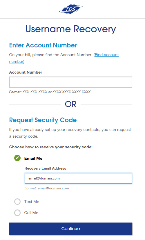 Username recovery request security code Screenshot