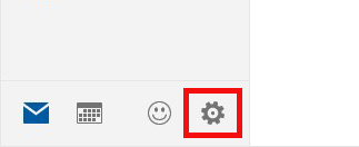 Horizontal navigation icons: envelope, keyboard, smiley face, and gear. The gear icon is highlighted.