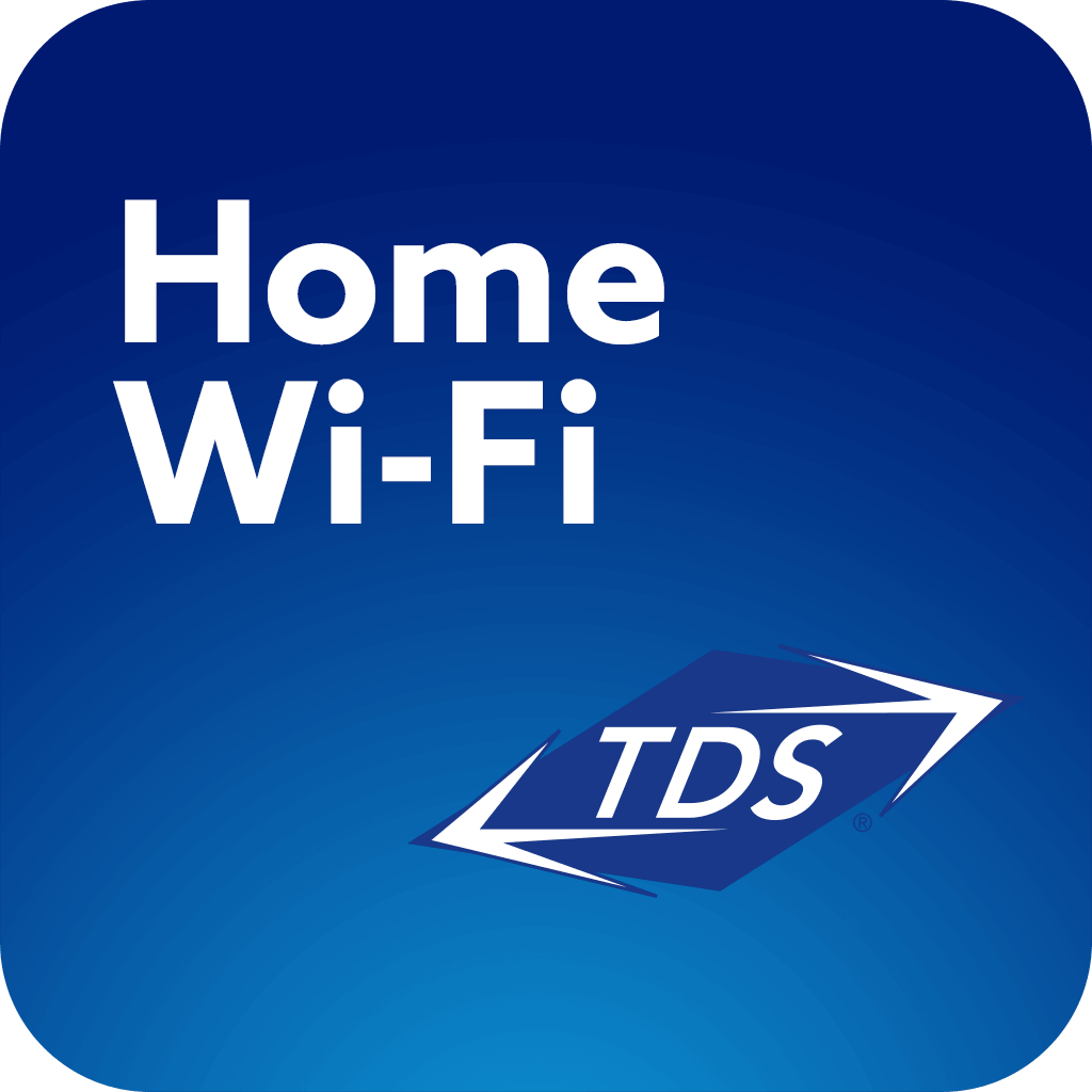Blue gradient graphic with bold white “Home Wi-Fi” text and the TDS arrow logo, promoting TDS home internet service.