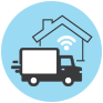 Moving truck in front of house icon with Wi-Fi signal on house